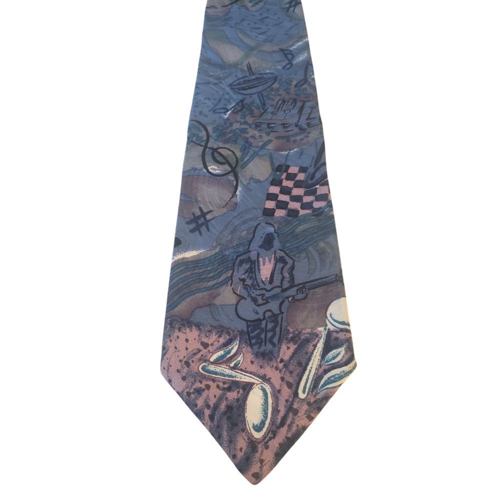 Charles Patrick for J. Blades &‎ Co Mens Tie Necktie Blue Pink Musician Guitar